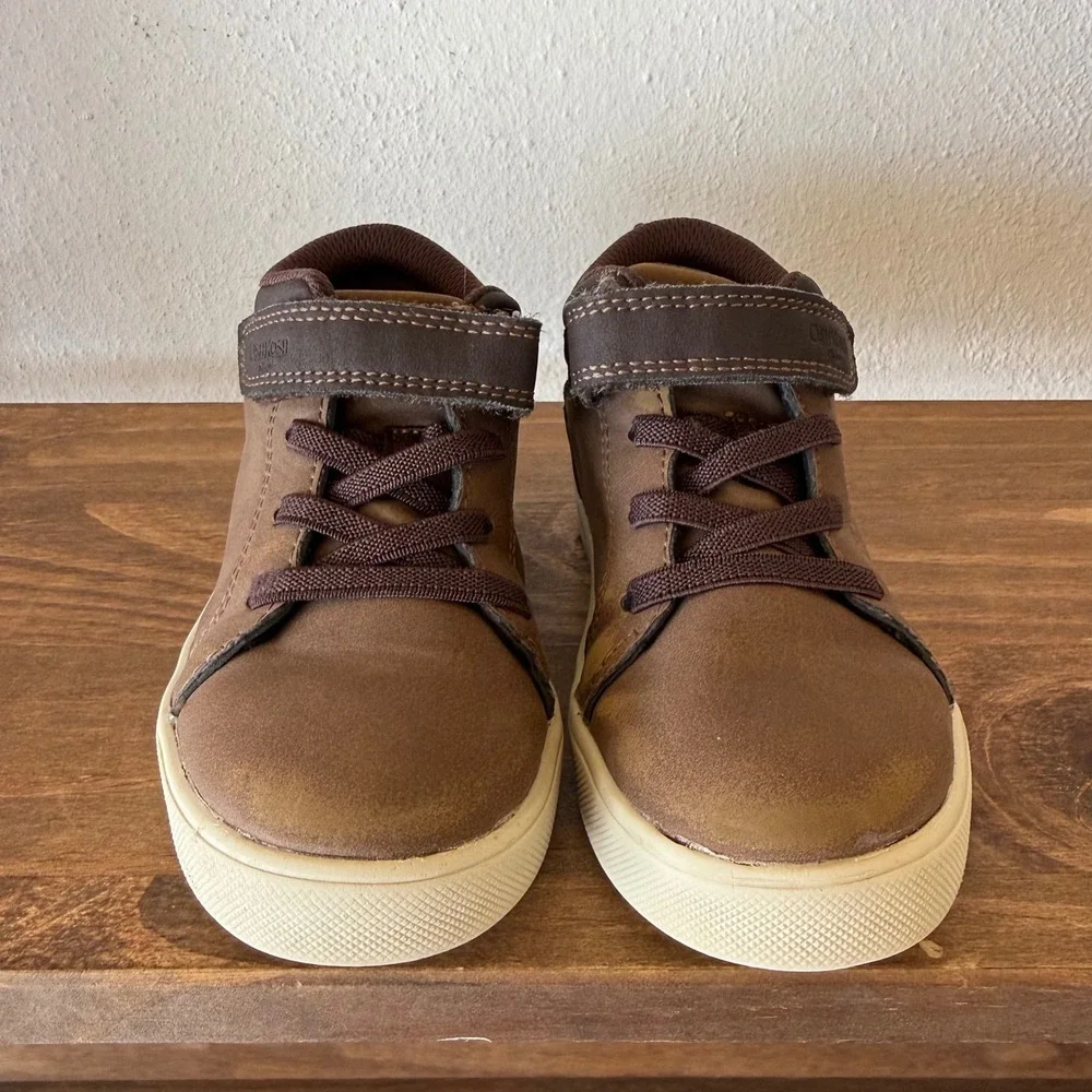 OshKosh B'gosh Brown High Top Sneakers Toddler Boys Hook Loop Size 10M